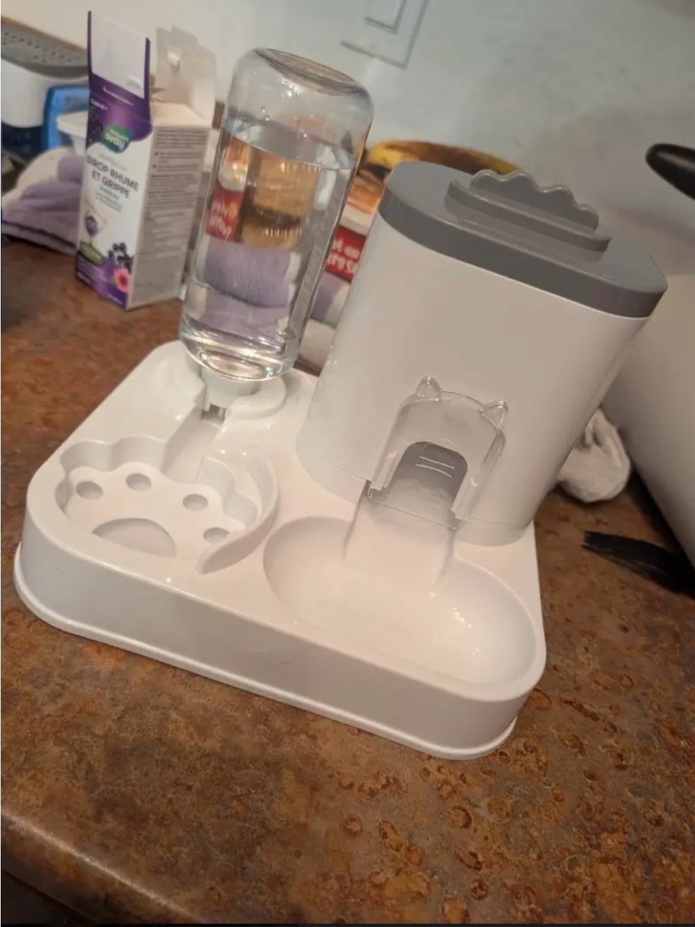 Automatic Cat Feeder and Water Dispenser - Gray & White